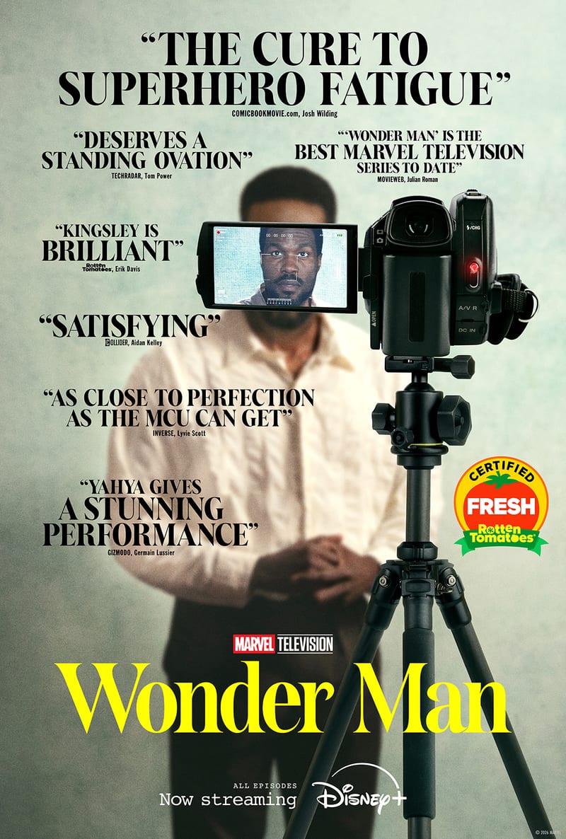 Wonder Man key art with press review quotes